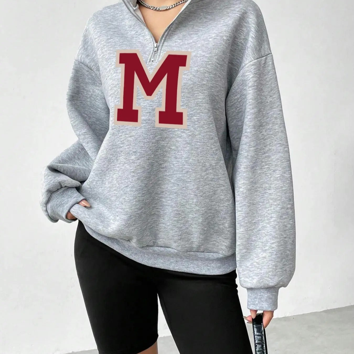 Women'WB shield Letter Print Half Zip Drop Shoulder Sweatshirt, Casual Long Sleeve Hooded Pullover for Fall & Winter,...