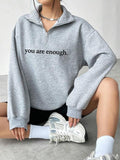 Women'WB shield Letter Print Half Zip Drop Shoulder Sweatshirt, Casual Long Sleeve Pullover for Fall & Winter, Women'WB...