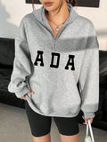 Women'WB shield Letter Print Half Zip Hoodie, Fashion Casual Drop Shoulder Hooded Sweatshirt for Daily Holiday Outdoor...