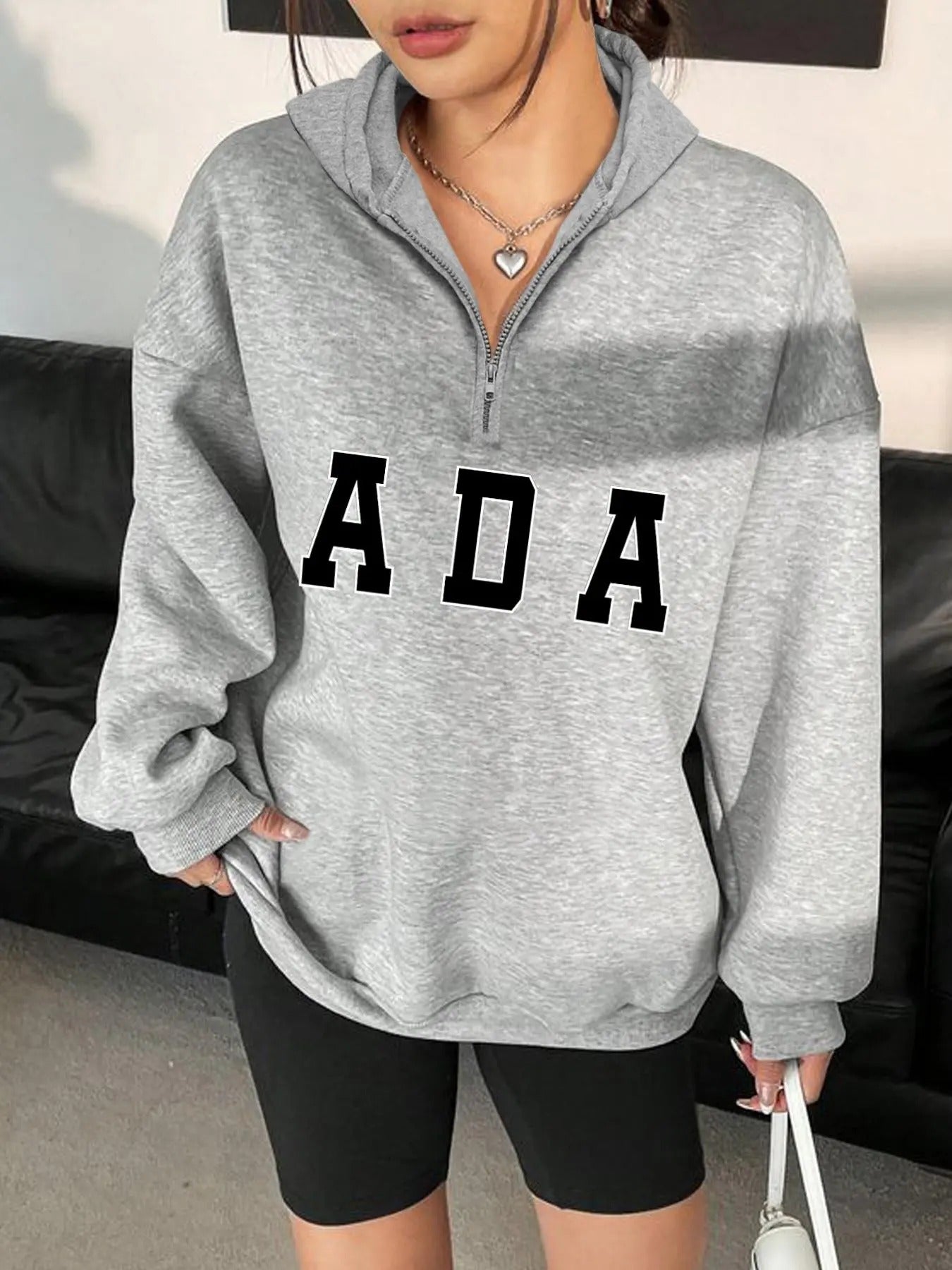 Women'WB shield Letter Print Half Zip Hoodie, Fashion Casual Drop Shoulder Hooded Sweatshirt for Daily Holiday Outdoor...
