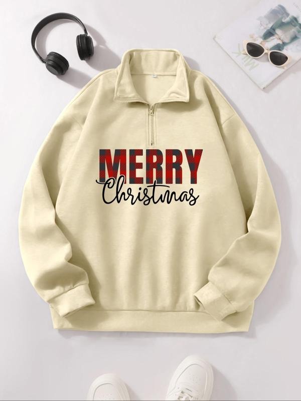 Women'WB shield Letter Print Half Zip Sweatshirt, Casual Long Sleeve Collared Pullover for Fall & Winter, Women'WB shield...