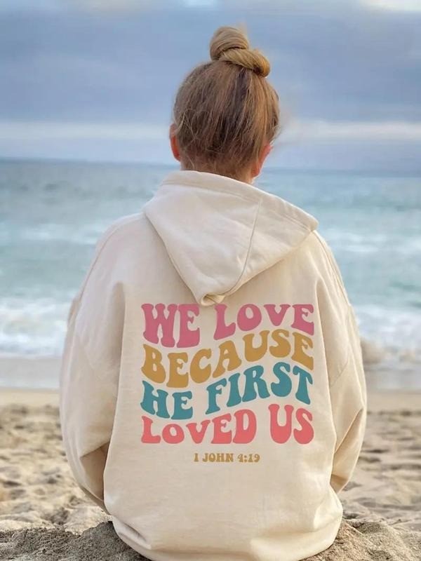 Women'WB shield Letter Print Hoodie, Casual Long Sleeve Hooded Sweatshirt for Fall & Winter, Ladies TNF for Daily Wear...