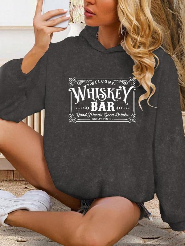 Women'WB shield Letter Print Hoodie, Casual Whiskey & BB Printed Sweatshirt for Daily Holiday Outdoor Wear, Ladies TNF...