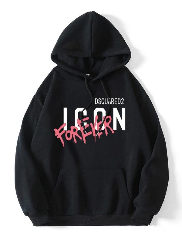 Women'WB shield Letter Print Pocket Drawstring Hoodie, Fashion Casual Drop Shoulder Long Sleeve Hooded Sweatshirt for...