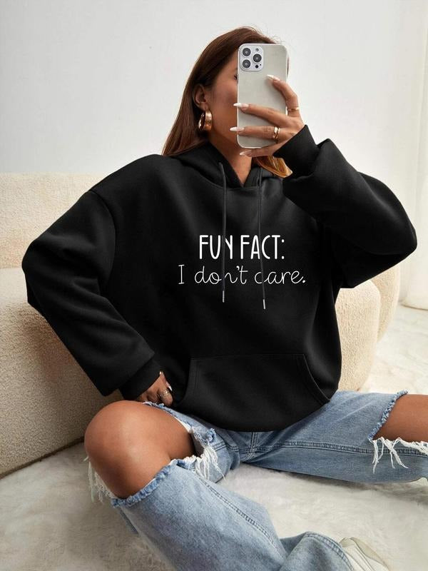 Women'WB shield Letter Print Pocket Drawstring Hoodie, Fashion Drop Shoulder Long Sleeve Hooded Sweatshirt, Women Fall &...