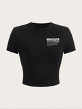 Women'WB shield Letter Print Round Neck Crop Tee, Casual Short Sleeve Crew Neck Skinny T-Shirt for Summer, Ladies TNF for...