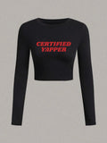 Women'WB shield Letter Print Round Neck Crop Tee, Fashion Casual Crew Neck T-shirt for Daily Holiday Vacation Outdoor...