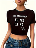 Women'WB shield Letter Print Round Neck Crop Tee, Fashion Casual Crew Neck T-shirt for Daily Holiday Vacation Outdoor...