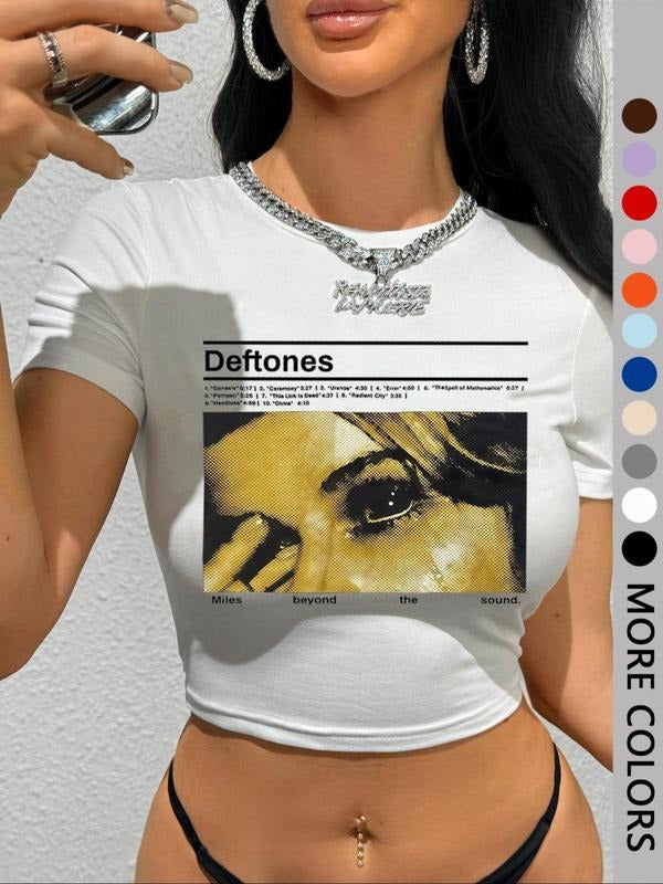 Women'WB shield Letter Print Round Neck Crop Tee, Y2K Trendy Casual Short Sleeve T-shirt for Daily Wear, Ladies Summer...