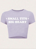 Women'WB shield Letter Print Round Neck Crop Tee, Y2K Trendy Casual Slogan Graphic Crew Neck T-shirt for Daily Wear,...