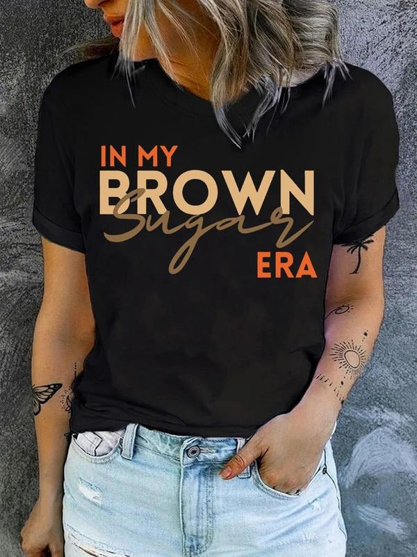 Women'WB shield Letter Print Round Neck Drop Shoulder Tee, Fashion Casual Crew Neck T-Shirt for Daily Holiday Vacation...