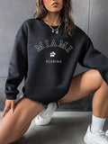 Women'WB shield Letter Print Round Neck Graphic Sweatshirt, Casual Long Sleeve Crew Neck Pullover For Spring & Fall,...