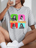 Women'WB shield Letter Print Round Neck Graphic Tee, Fashion Casual Crew Neck Short Sleeve T-shirt for Daily Holiday...