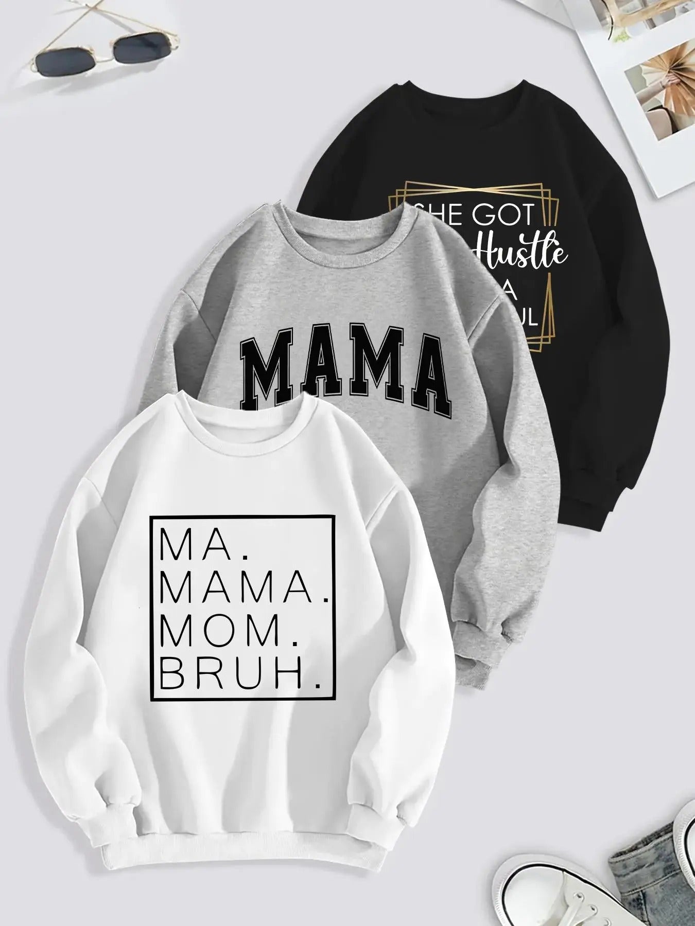 Women'WB shield Letter Print Round Neck Pullover Sweatshirt, Casual Fashion Crew Neck Long Sleeve Sweatshirt for Daily...