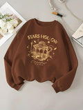 Women'WB shield Letter Print Round Neck Pullover Sweatshirt, Casual Long Sleeve Crew Neck Sweatshirt for Daily Wear,...
