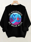 Women'WB shield Letter Print Round Neck Pullover Sweatshirt, Casual Long Sleeve Crew Neck Sweatshirt for Fall & Winter,...