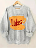 Women'WB shield Letter Print Round Neck Pullover Sweatshirt, Casual Long Sleeve Crew Neck Sweatshirt for Fall & Winter,...