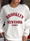 Women'WB shield Letter Print Round Neck Pullover, Casual Long Sleeve Crew Neck Sweatshirt for Spring & Fall, Fashion...