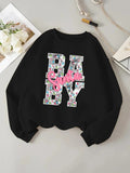 Women'WB shield Letter Print Round Neck Pullover, Fashion Casual Crew Neck Sweatshirt for Daily Holiday Outdoor Wear,...