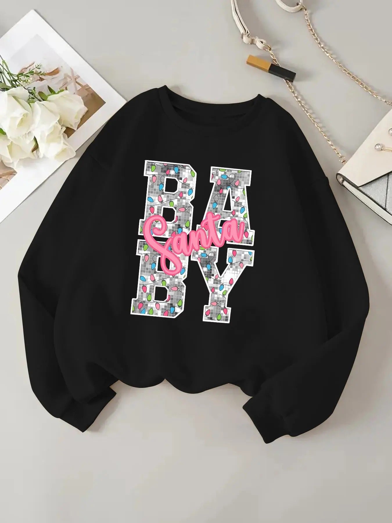 Women'WB shield Letter Print Round Neck Pullover, Fashion Casual Crew Neck Sweatshirt for Daily Holiday Outdoor Wear,...