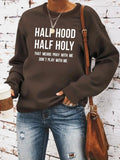 Women'WB shield Letter Print Round Neck Pullover, Fashion Casual Crew Neck Sweatshirt for Daily Holiday Outdoor Wear,...