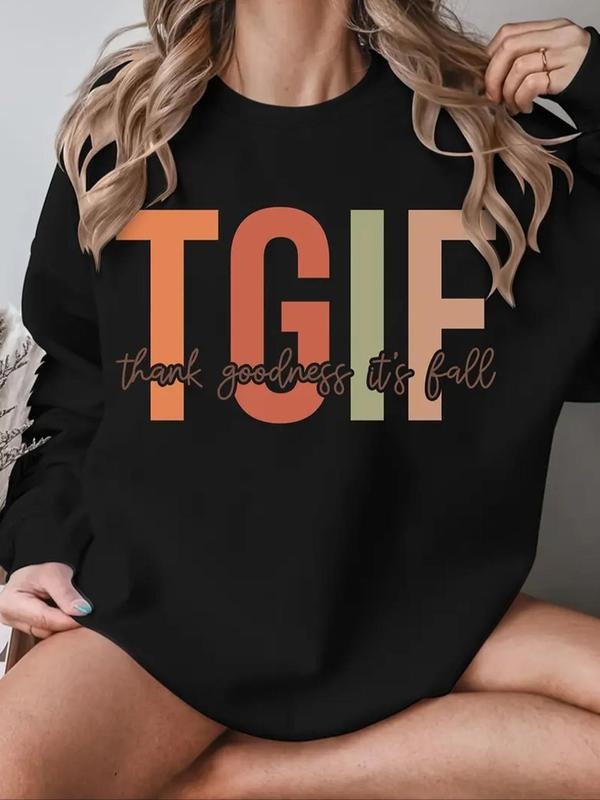 Women'WB shield Letter Print Round Neck Pullover, Fashion Casual Crew Neck Sweatshirt for Daily Holiday Outdoor Wear,...