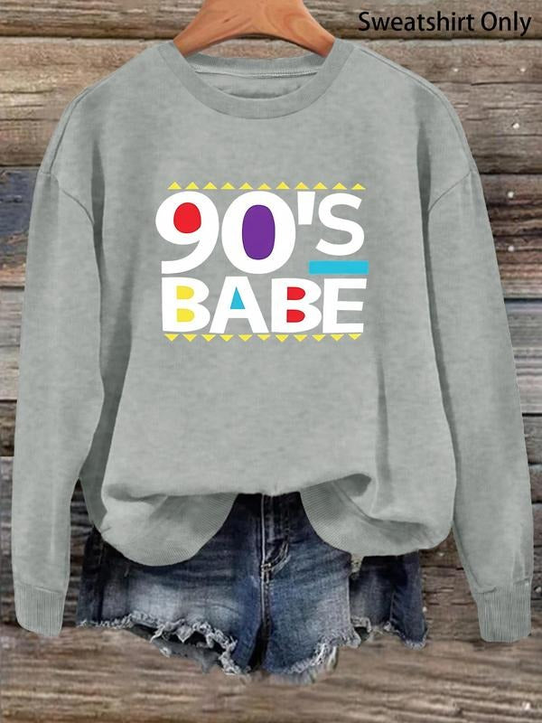 Women'WB shield Letter Print Round Neck Sweatshirt, Casual Long Sleeve Crew Neck Pullover For Fall & Winter, Fashion...