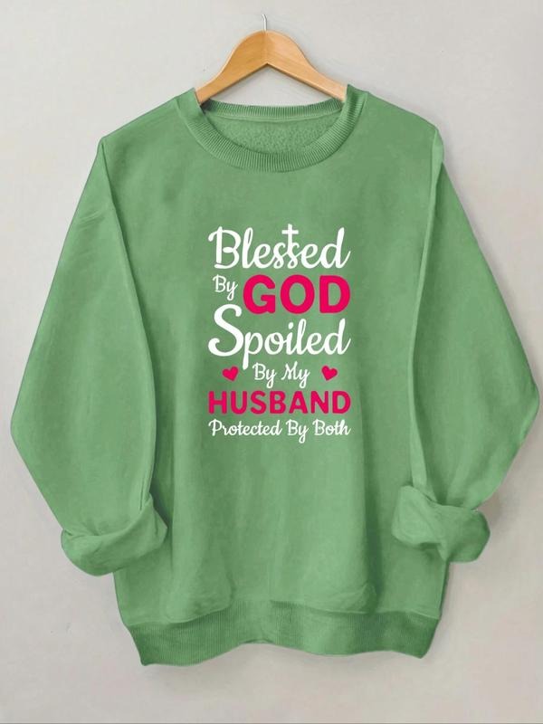 Women'WB shield Letter Print Round Neck Sweatshirt, Casual Long Sleeve Crew Neck Pullover For Fall & Winter, Fashion...