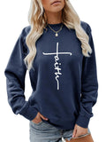 Women'WB shield Letter Print Round Neck Sweatshirt, Casual Long Sleeve Crew Neck Pullover For Fall & Winter, Ladies TNF...