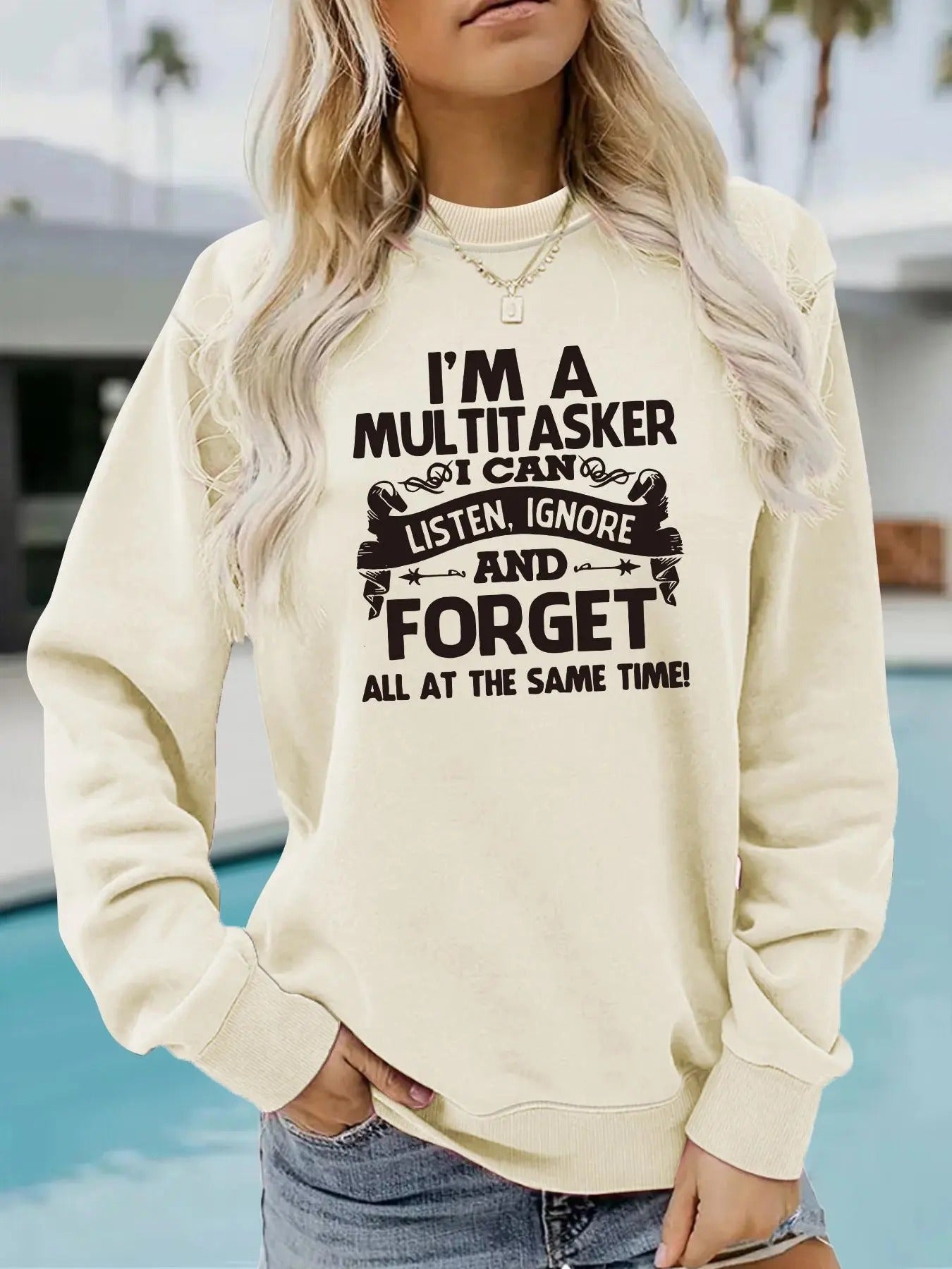 Women'WB shield Letter Print Round Neck Sweatshirt, Casual Long Sleeve Crew Neck Pullover for Daily Wear, Ladies Spring &...