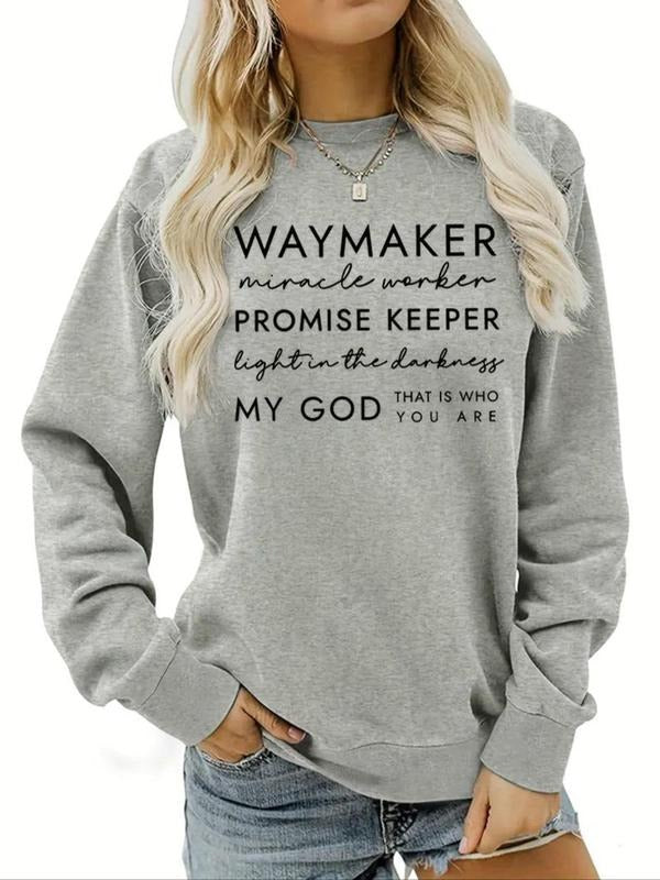 Women'WB shield Letter Print Round Neck Sweatshirt, Casual Long Sleeve Crew Neck Pullover for Fall & Winter, Fashion...