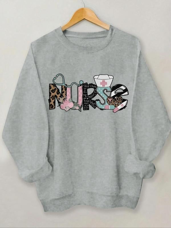 Women'WB shield Letter Print Round Neck Sweatshirt, Casual Long Sleeve Crew Neck Pullover for Fall & Winter, Fashion...