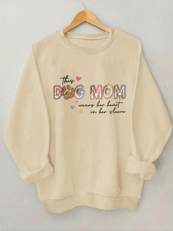 Women'WB shield Letter Print Round Neck Sweatshirt, Casual Long Sleeve Crew Neck Pullover for Fall & Winter, Fashion...