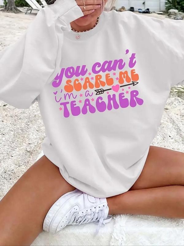 Women'WB shield Letter Print Round Neck Sweatshirt, Casual Long Sleeve Crew Neck Pullover for Fall & Winter, Women'WB...