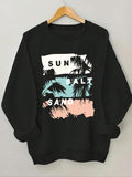 Women'WB shield Letter Print Round Neck Sweatshirt, Casual Long Sleeve Crew Neck Pullover for Spring & Fall, Fashion...