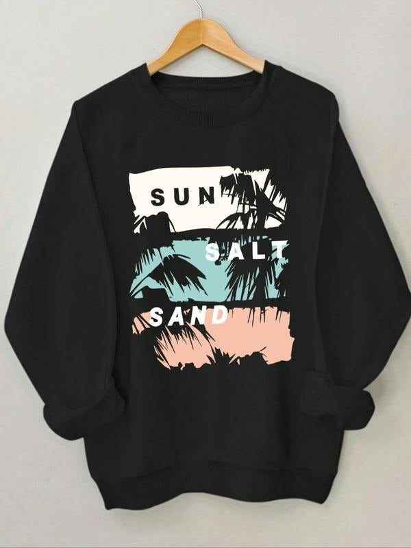 Women'WB shield Letter Print Round Neck Sweatshirt, Casual Long Sleeve Crew Neck Pullover for Spring & Fall, Fashion...