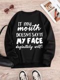 Women'WB shield Letter Print Round Neck Sweatshirt, Casual Long Sleeve Crew Neck Pullover for Spring & Fall, Fashion...