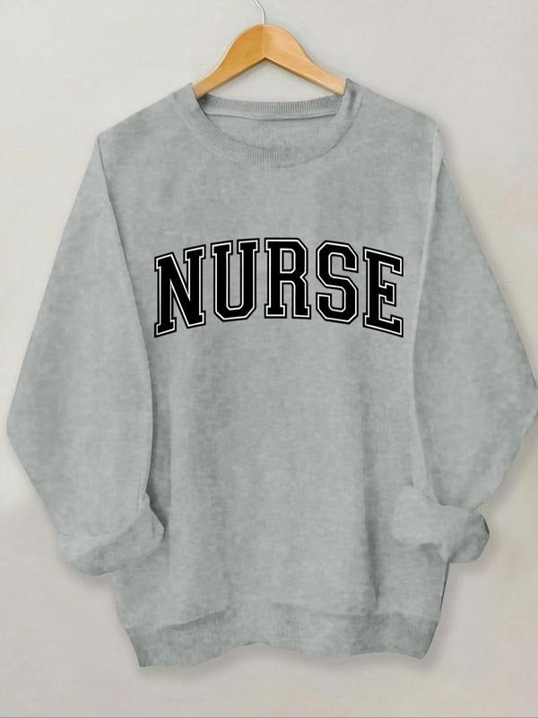 Women'WB shield Letter Print Round Neck Sweatshirt, Casual Long Sleeve Crew Neck Pullover for Spring & Fall, Fashion...