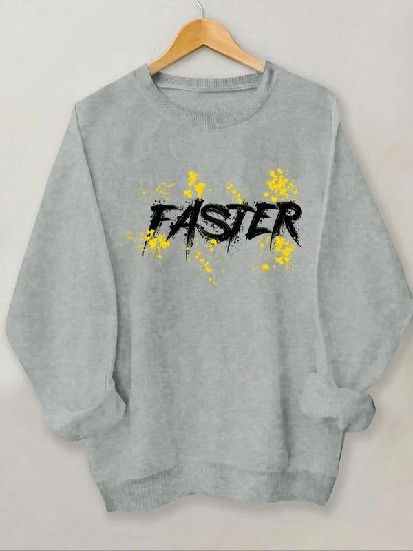 Women'WB shield Letter Print Round Neck Sweatshirt, Casual Long Sleeve Crew Neck Pullover for Spring & Fall, Fashion...