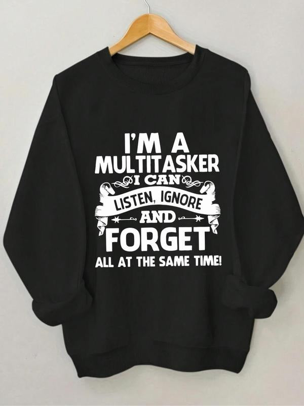 Women'WB shield Letter Print Round Neck Sweatshirt, Casual Long Sleeve Crew Neck Pullover for Spring & Fall, Fashion...