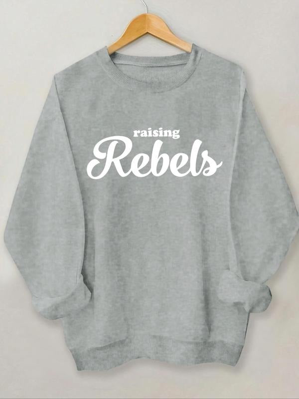 Women'WB shield Letter Print Round Neck Sweatshirt, Casual Long Sleeve Crew Neck Pullover for Spring & Fall, Women'WB...