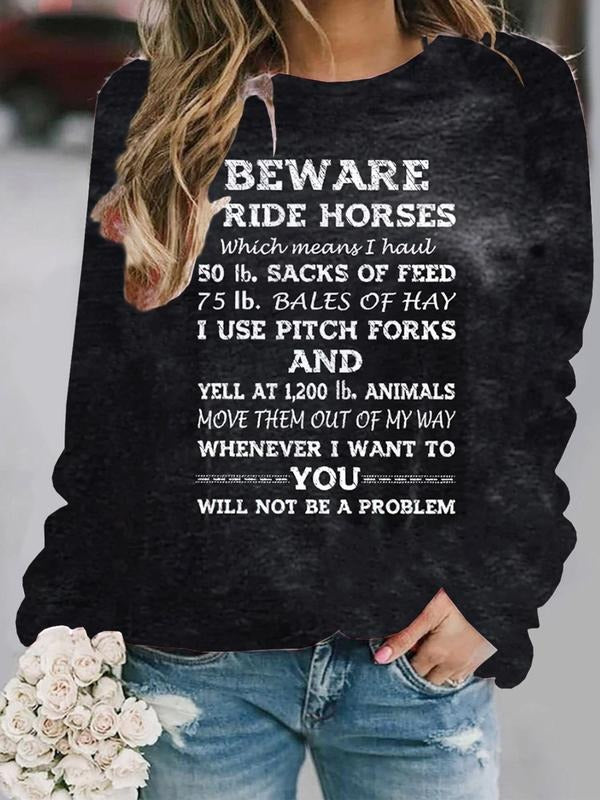 Women'WB shield Letter Print Round Neck Sweatshirt, Casual Long Sleeve Crew Neck Pullover for Spring & Fall, Women'WB...