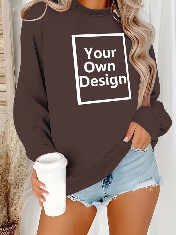 Women'WB shield Letter Print Round Neck Sweatshirt, Casual Long Sleeve Crew Neck Sweatshirt for Daily Wear, Ladies Spring...