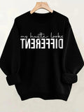 Women'WB shield Letter Print Round Neck Sweatshirt, Fashion Casual Crew Neck Long Sleeve Pullover for Daily Holiday...