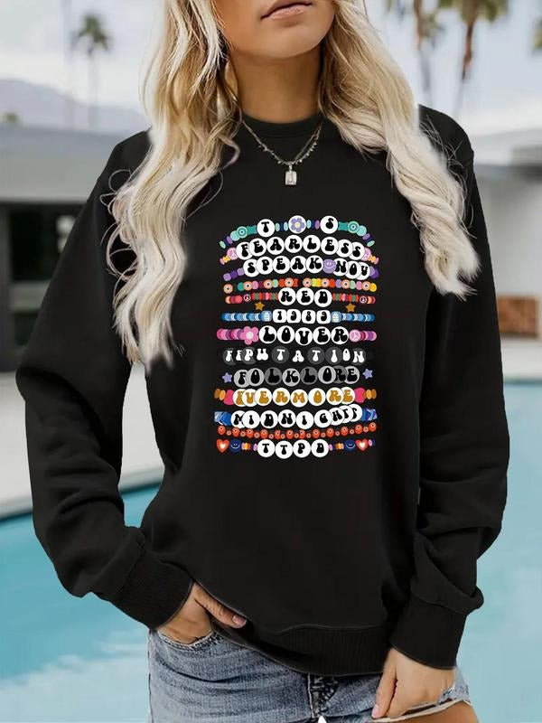 Women'WB shield Letter Print Round Neck Sweatshirt, Fashion Casual Crew Neck Long Sleeve Pullover for Daily Wear, Ladies...