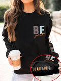 Women'WB shield Letter Print Round Neck Sweatshirt, Trendy Casual Crew Neck Long Sleeve Pullover for Daily Wear, Ladies...