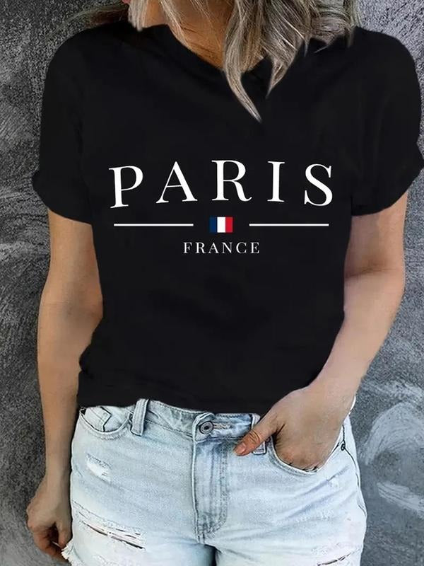 Women'WB shield Letter Print Round Neck T-shirt, Summer Tops, Summer TNF, Graphic Tees, Casual Short Sleeve Graphic...