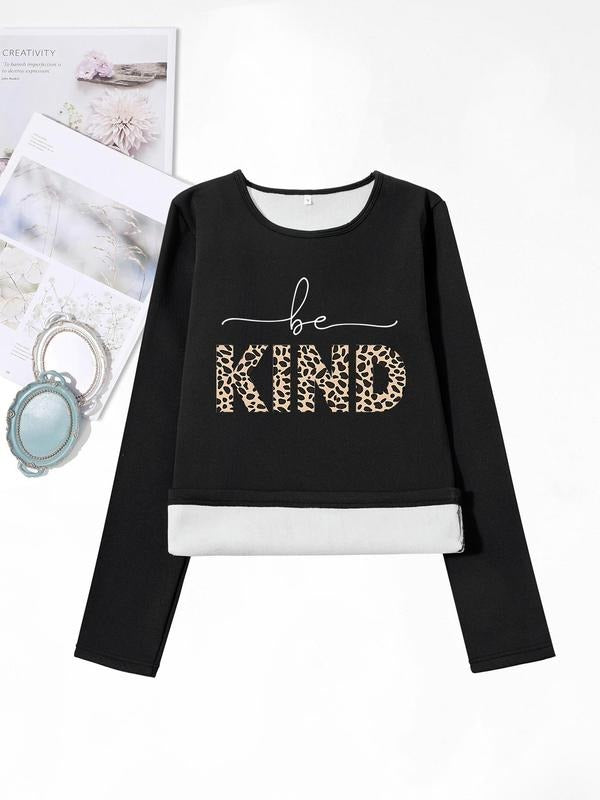 Women'WB shield Letter Print Round Neck TNF Lined T-shirts, Casual Long Sleeve Crew Neck T-shirts for Fall & Winter,...