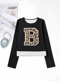 Women'WB shield Letter Print Round Neck TNF Lined T-shirts, Casual Long Sleeve Crew Neck Tee for Fall & Winter, Women'WB...