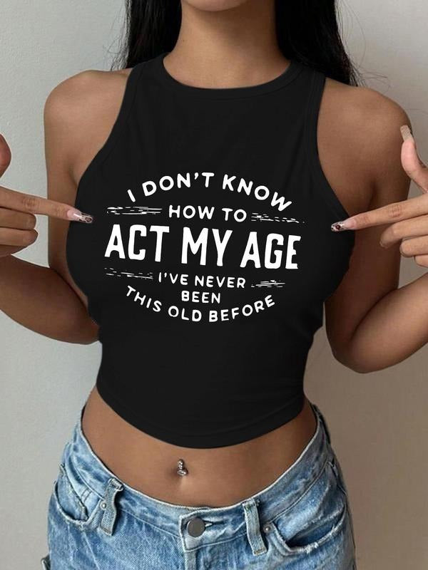 Women'WB shield Letter Print Round Neck Tank Top, Casual Sleeveless Top for Summer, Ladies TNF for Daily Wear, Socks...